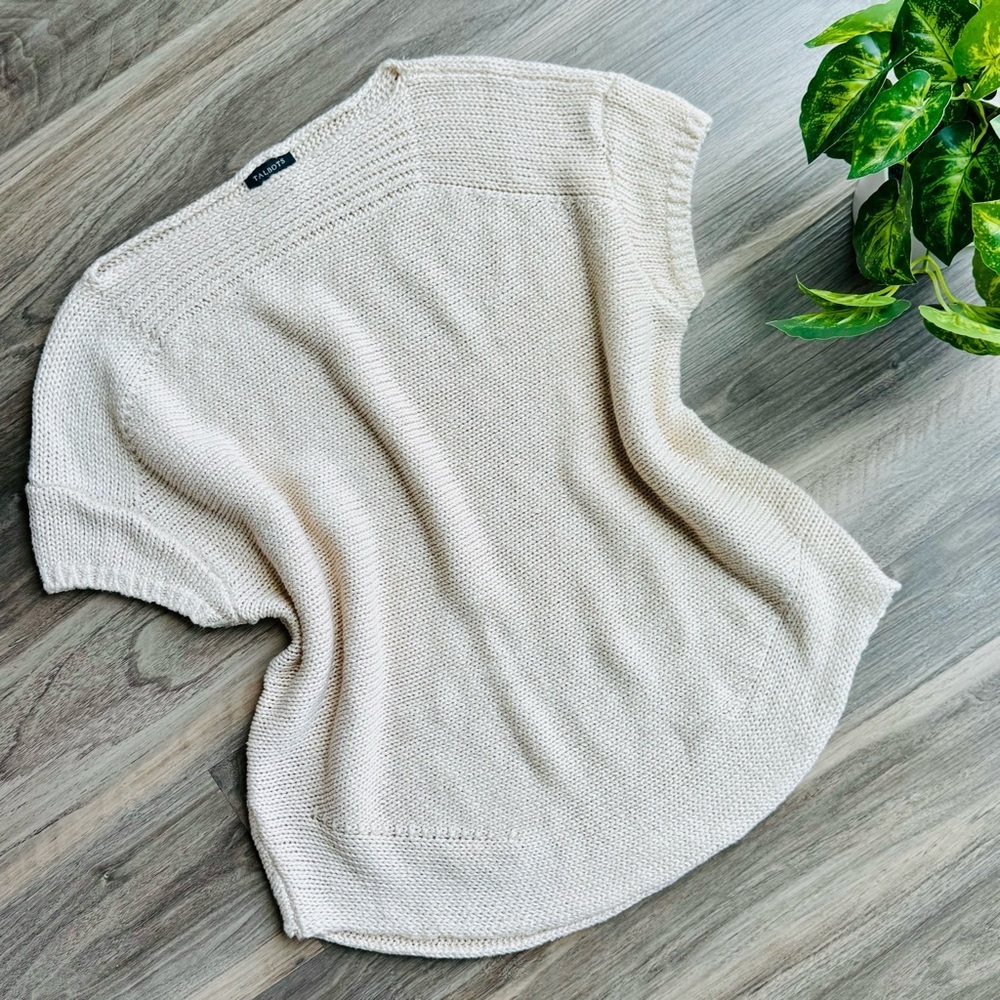 Talbots Linen Cap Sleeve Oversized Pullover‎ Beige Knit Sweater Top - Size S